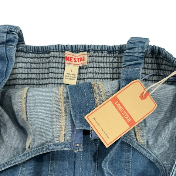 LONE STAR Bustier Corset Top Denim Blue Stretchy Lightly Distressed NWT Large - Picture 8 of 8